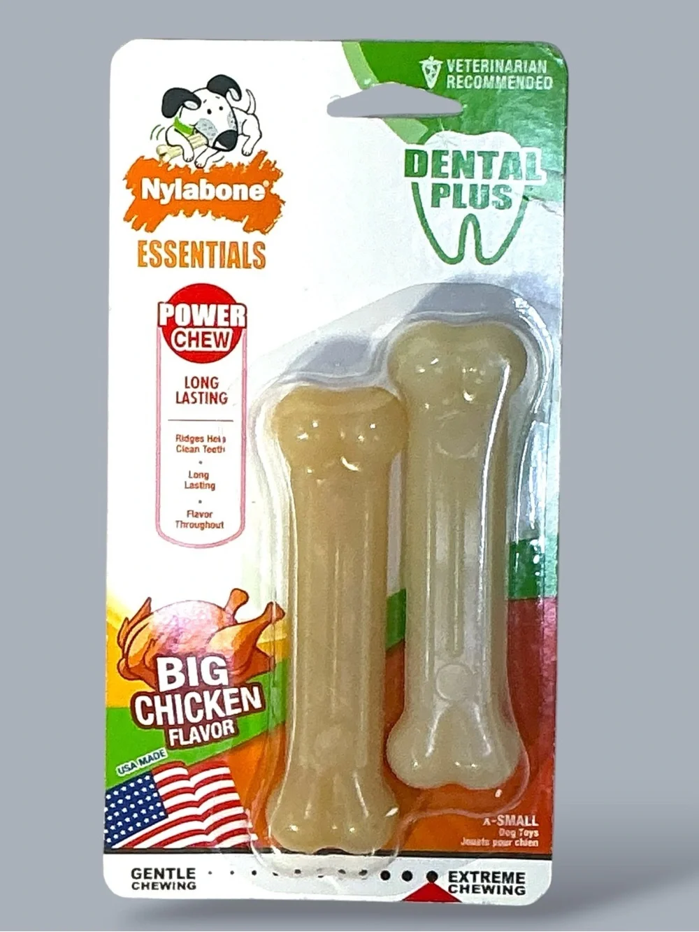 Nylabone Dog Dental Essentials Power Chew Toys Made In USA Chicken Flavor 4 PC